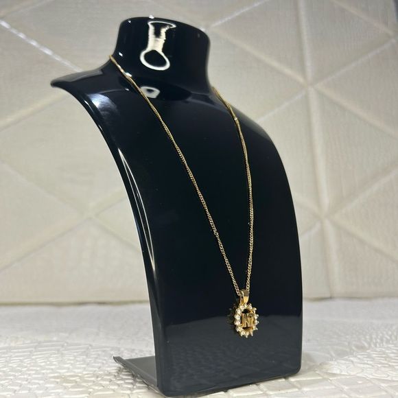 Nina Ricci Logo Gold Plated Stoned Necklace - Picture 3 of 5